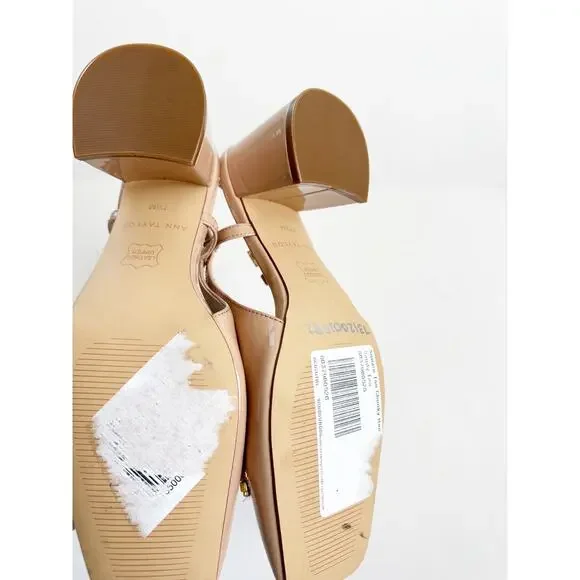 Ann Taylor Patent Square Toe Slingback Pumps Nude 7.5 - Picture 4 of 6